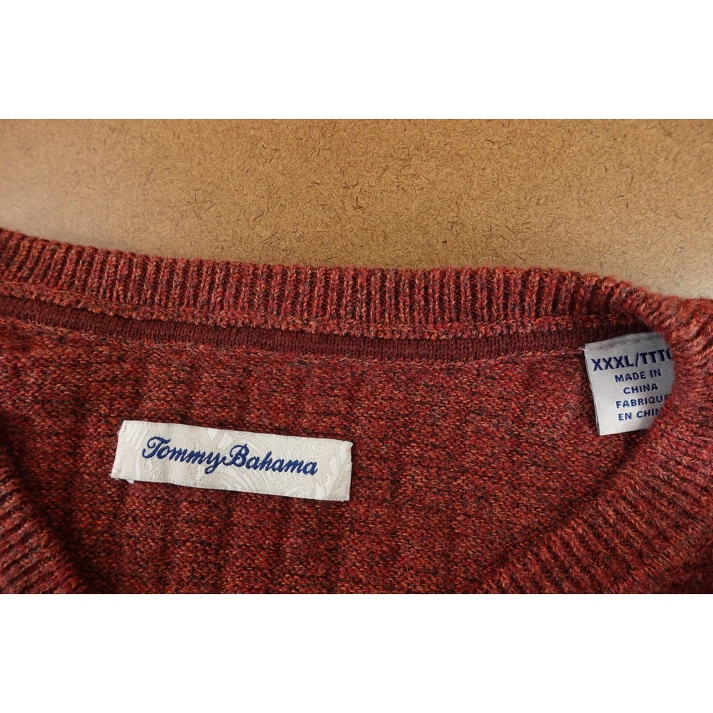 Tommy Bahama Mens Size XXXL Deep Red Marl Chunky Knit V Neck Pullover Sweater - Picture 2 of 8